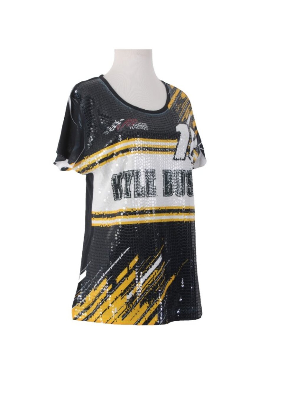 Over The Wall Top Sz XL Black White Yellow Sequin Kyle Busch 18 100% Poly Top - Picture 3 of 11